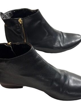 Cole Haan Black Leather Ankle Booties with Gold Zipper